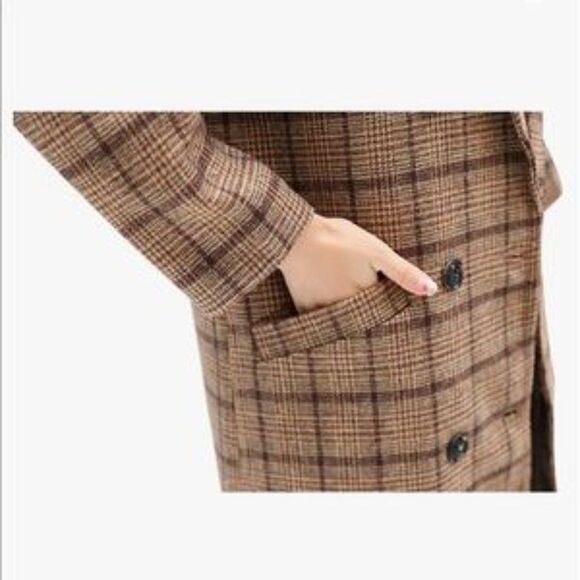 🎉HP🎉 NEW Double Breasted Plaid Wool Pea Coat - Picture 4 of 7